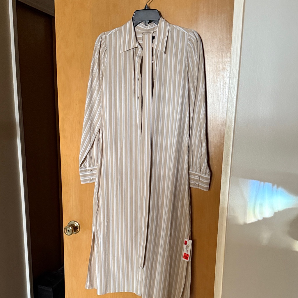 Vineyard Vines Beige Striped Shirt Dress With Tie Belt